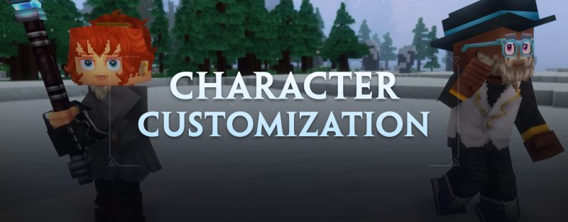 Заголовок статьи о кастомизации персонажей в Hytale — два аватара в разных нарядах и стилях на фоне заснеженного пейзажа