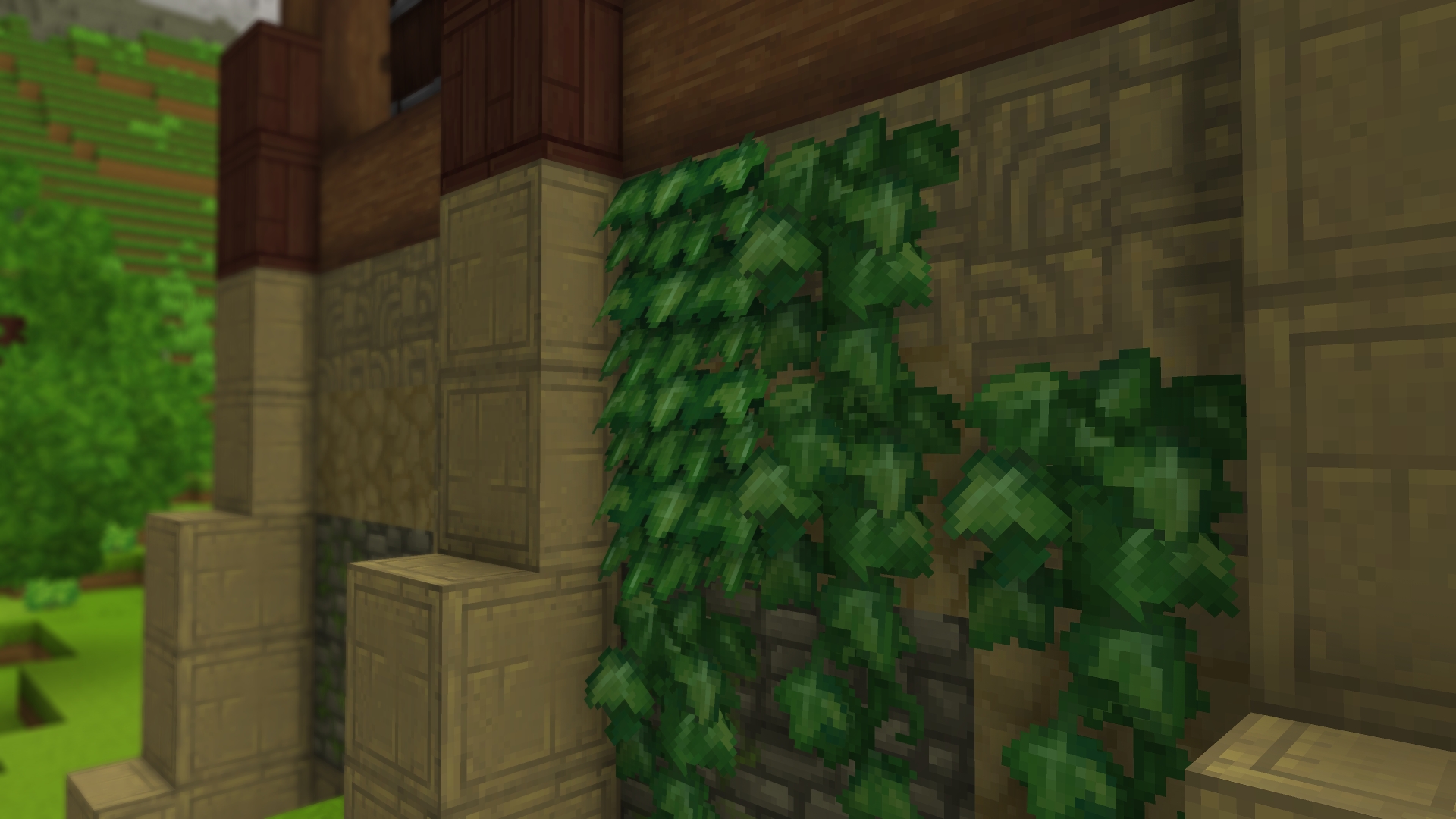 Декоративный плющ на поверхности здания, добавляющий детали окружения