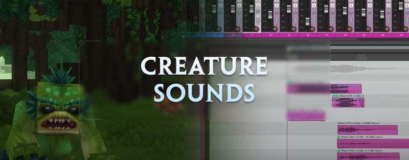 Звуковые волны и дизайн существ, иллюстрирующие процесс создания звуковых эффектов в Hytale