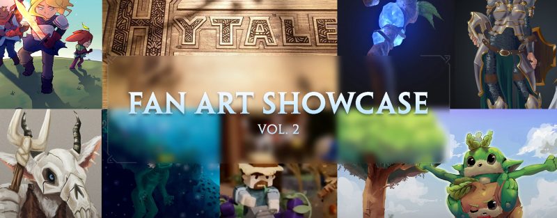 Заголовок галереи фан-арта Hytale с коллажем работ сообщества