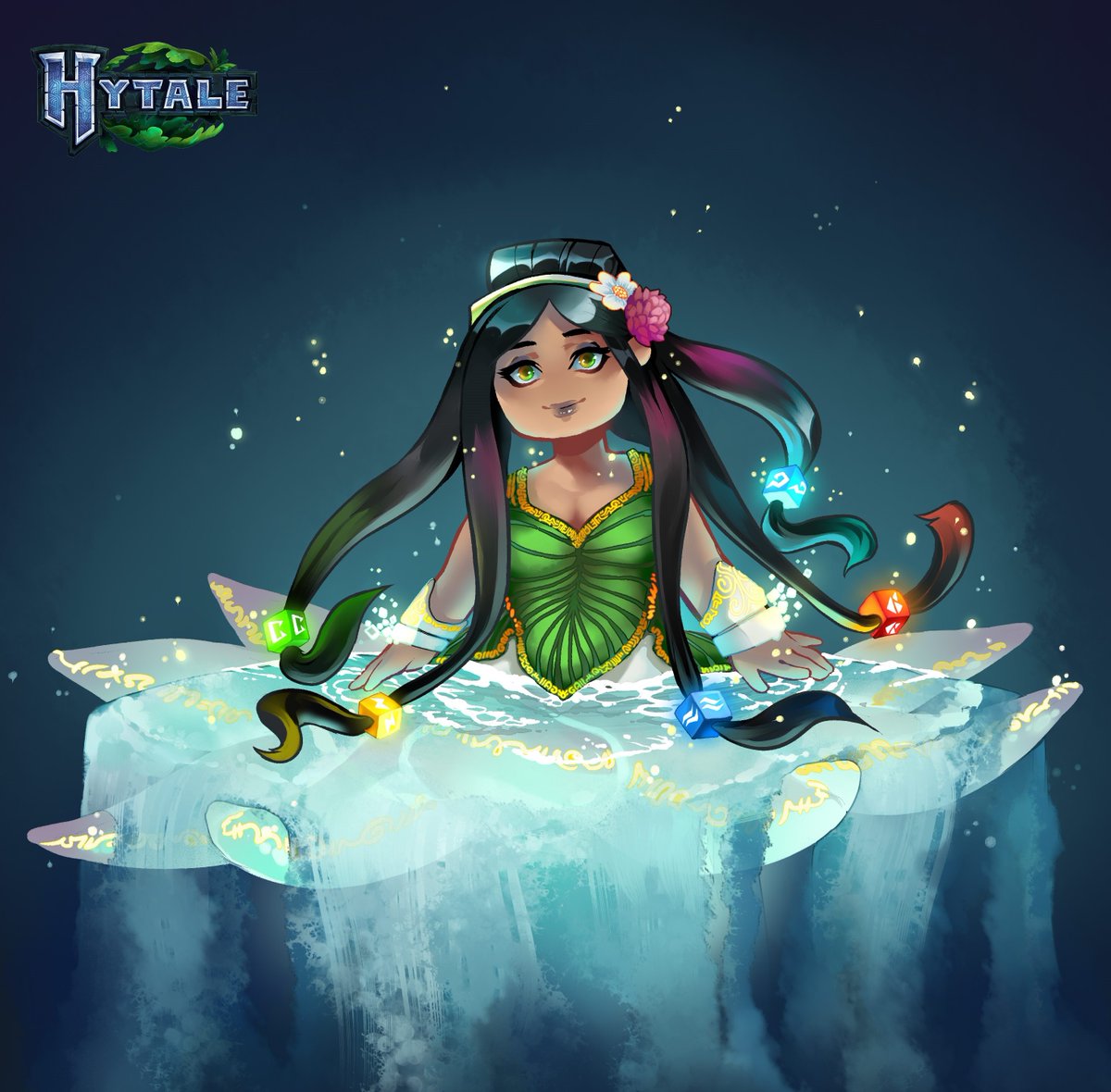 Воздушный портрет Гайи с развевающимися белыми волосами и безмятежным божественным присутствием