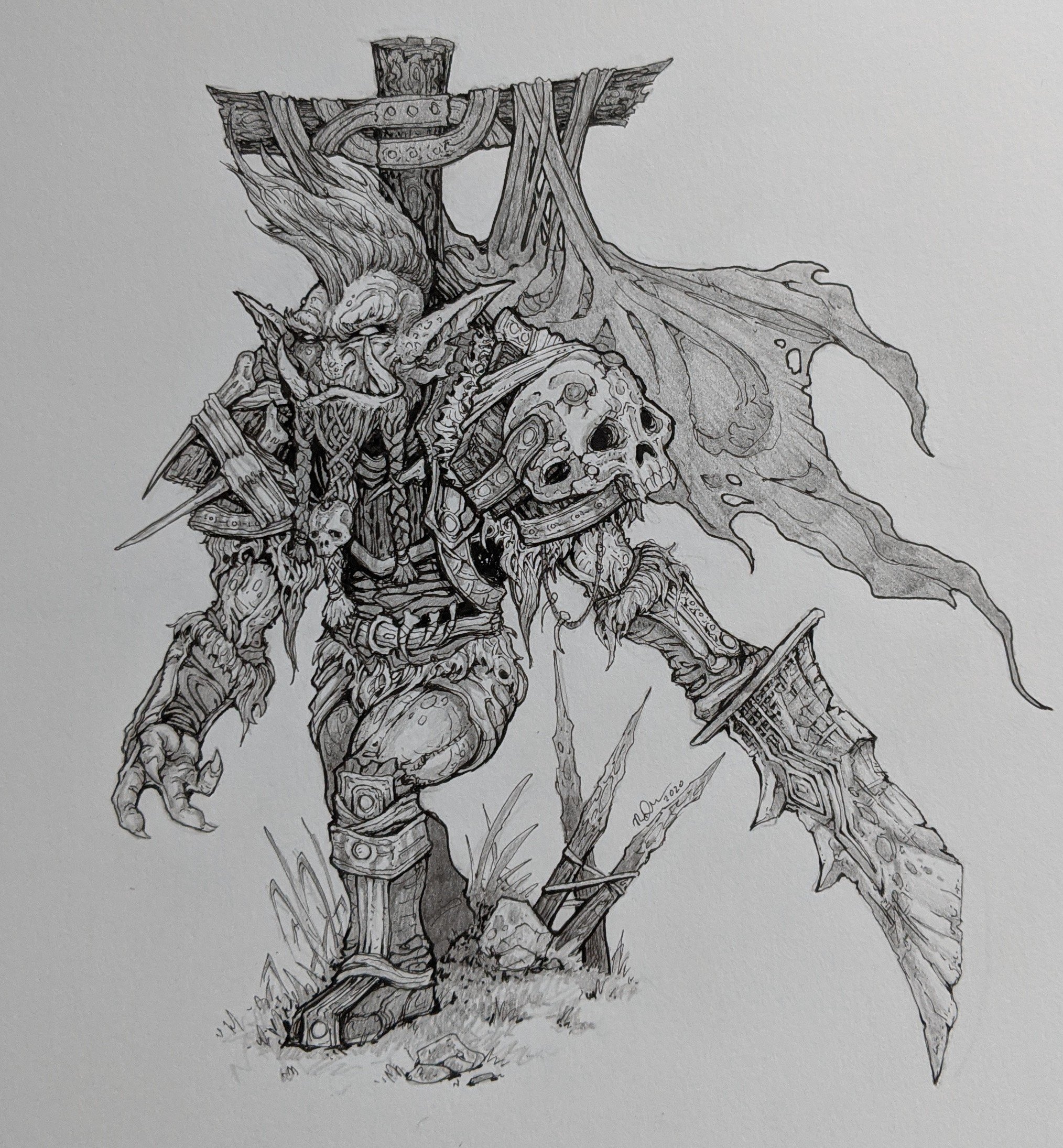 Внушительная детализированная иллюстрация воина-Трорка с дополнительными деталями и свирепым выражением