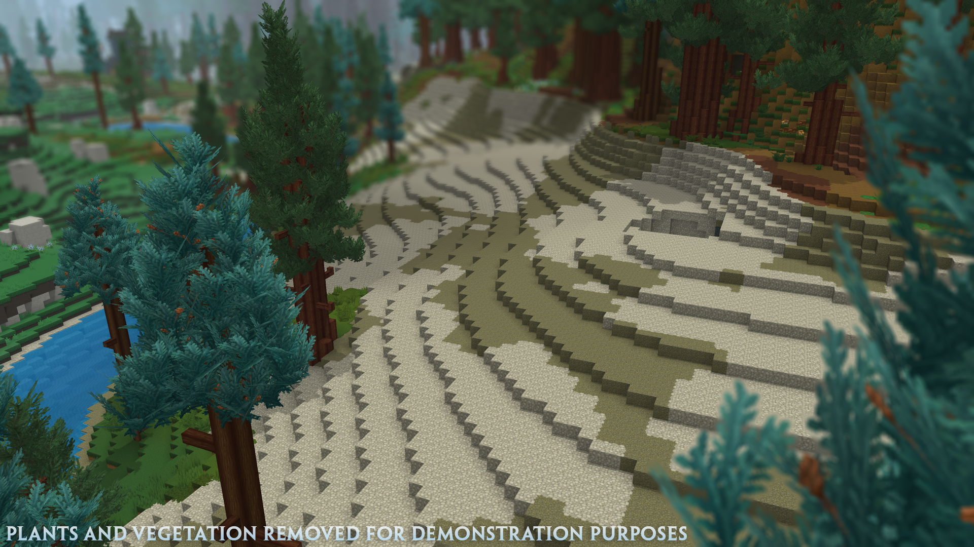 Визуализация слоёв блоков, показывающая глубину рельефа и поверхностные материалы в Зоне 3