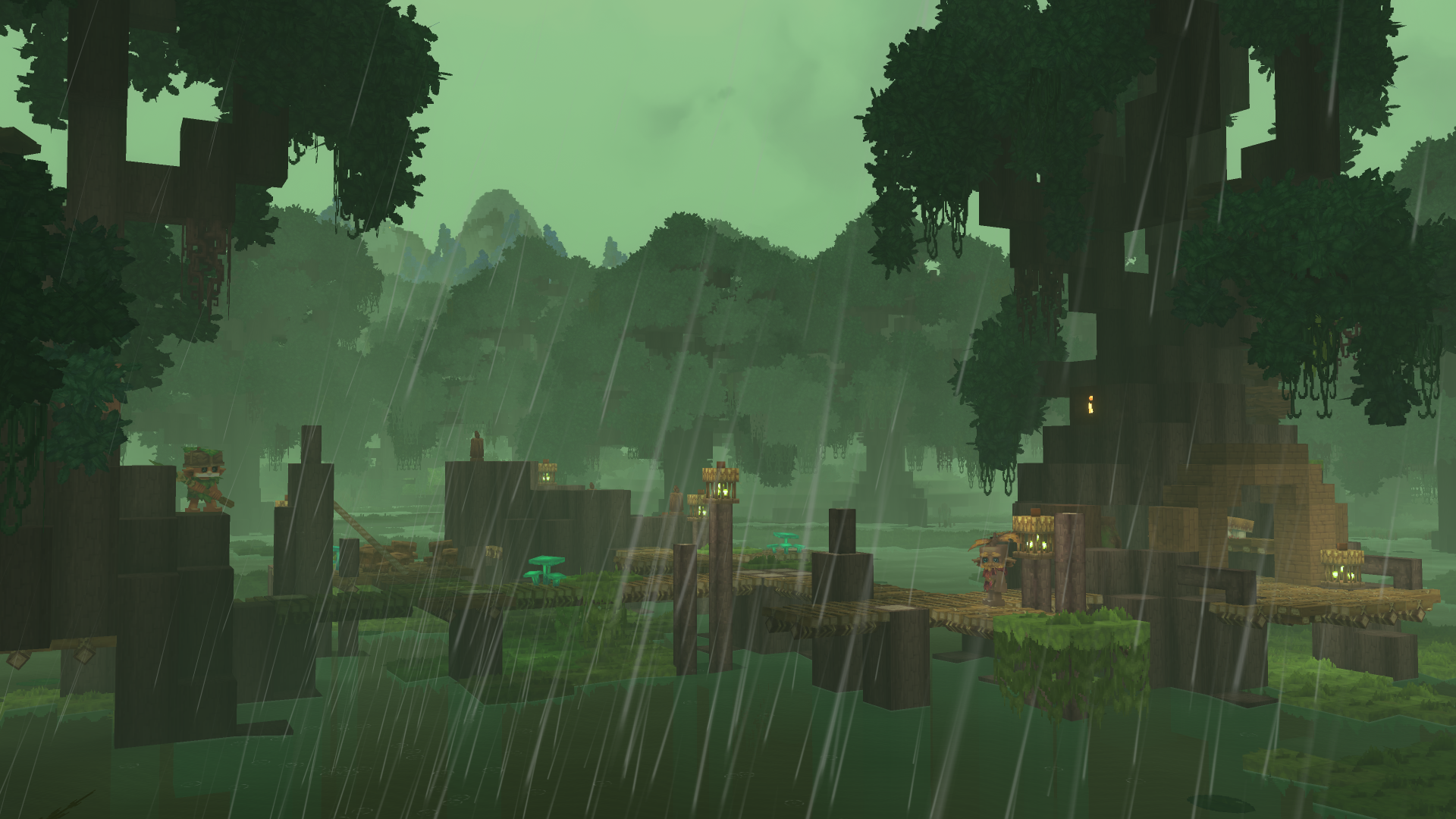 Поселение квибеков (Kweebecs) на болоте — выносливый народ в сырую погоду