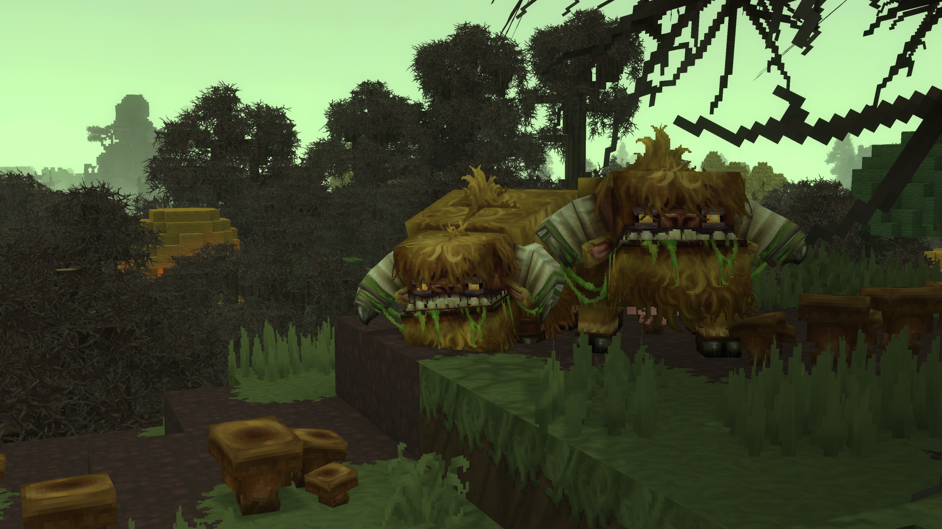 Два выносливых Мохорога (Mosshorn) вместе в своей болотной среде обитания