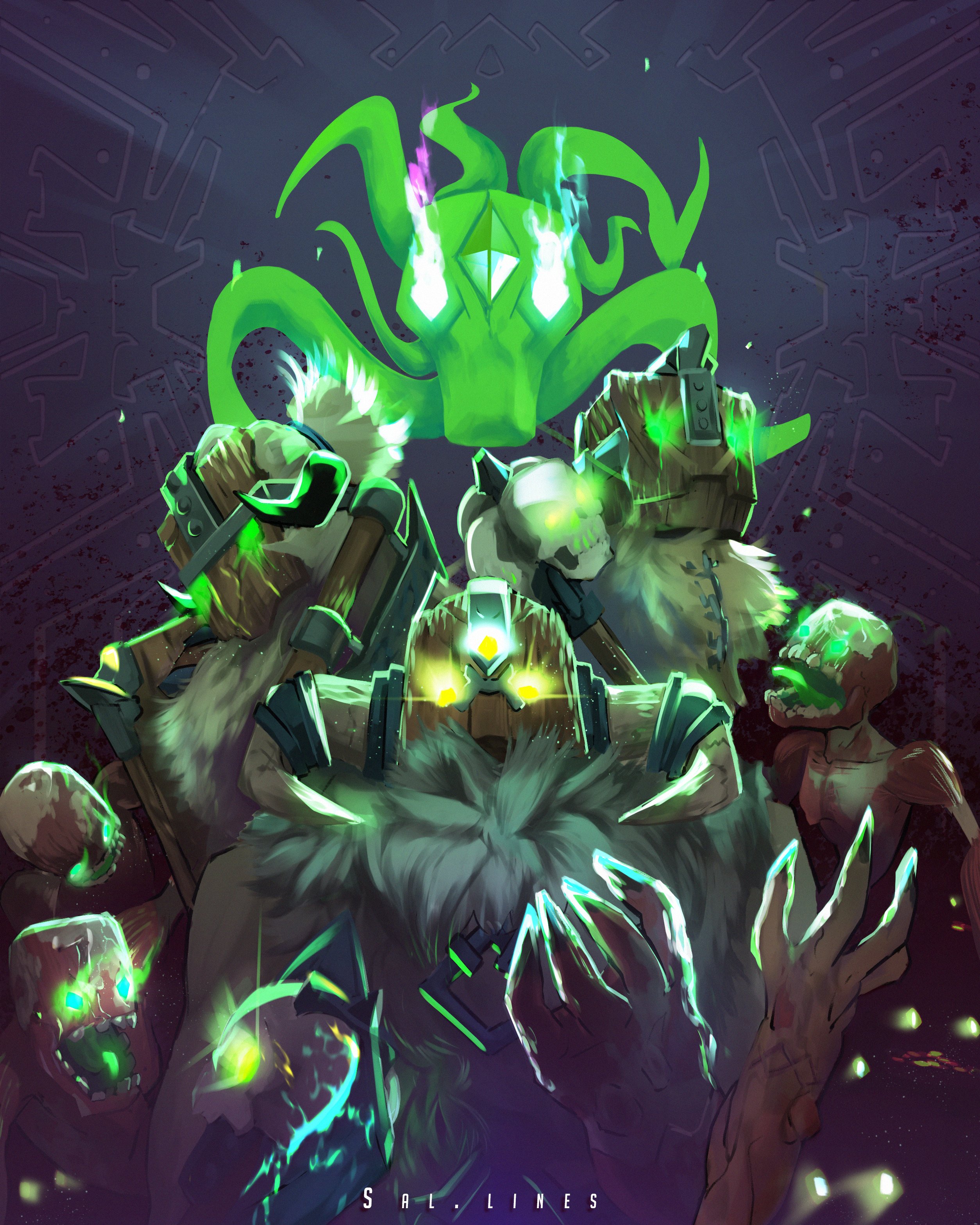 Арт в стиле киноплаката с изображением злодеев Hytale, включая Ползунов (Crawlers), Чужаков (Outlanders) и Варина (Varyn) в иерархии