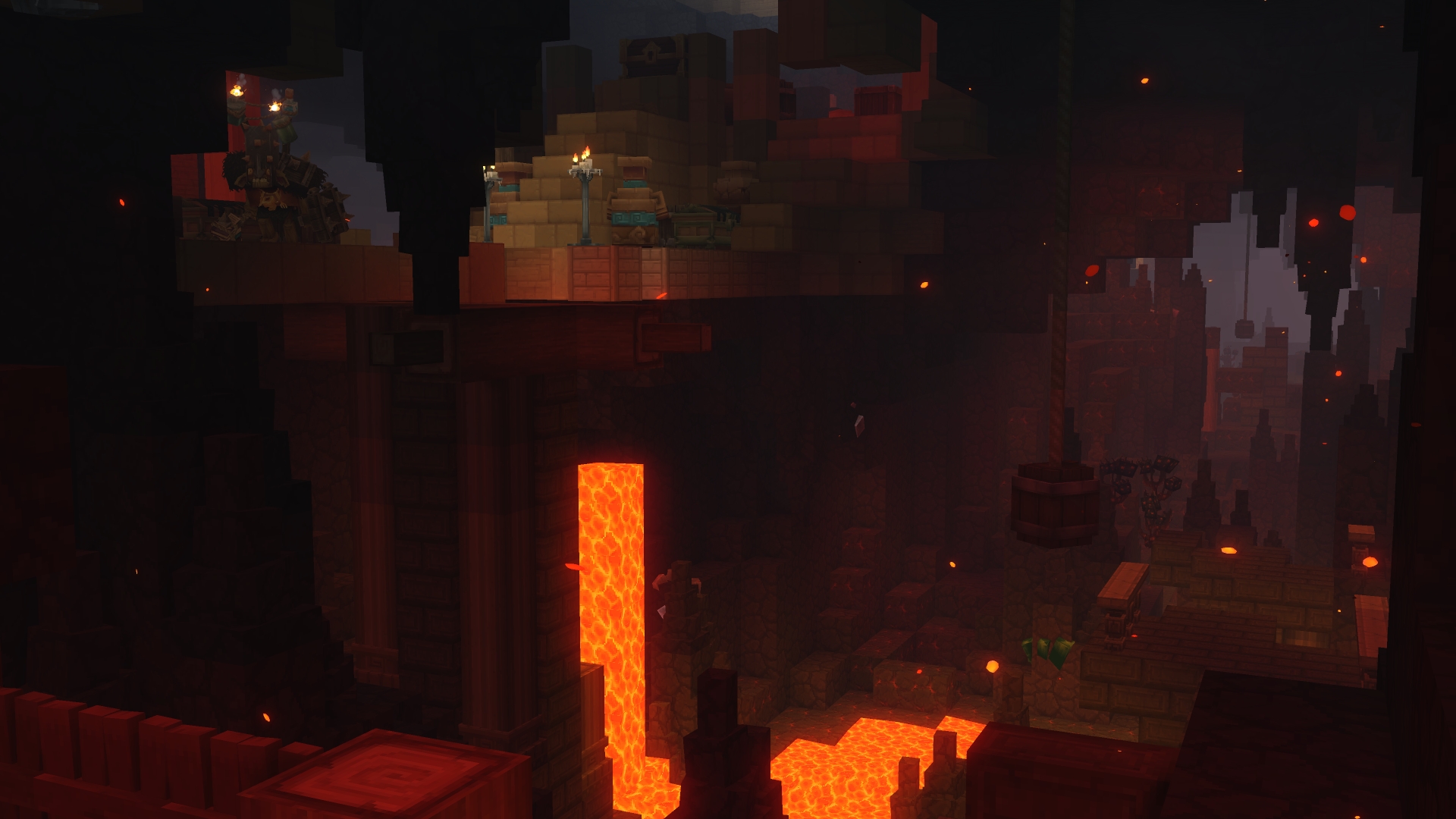 Впечатляющая подземная пещера с потоками лавы в Hytale