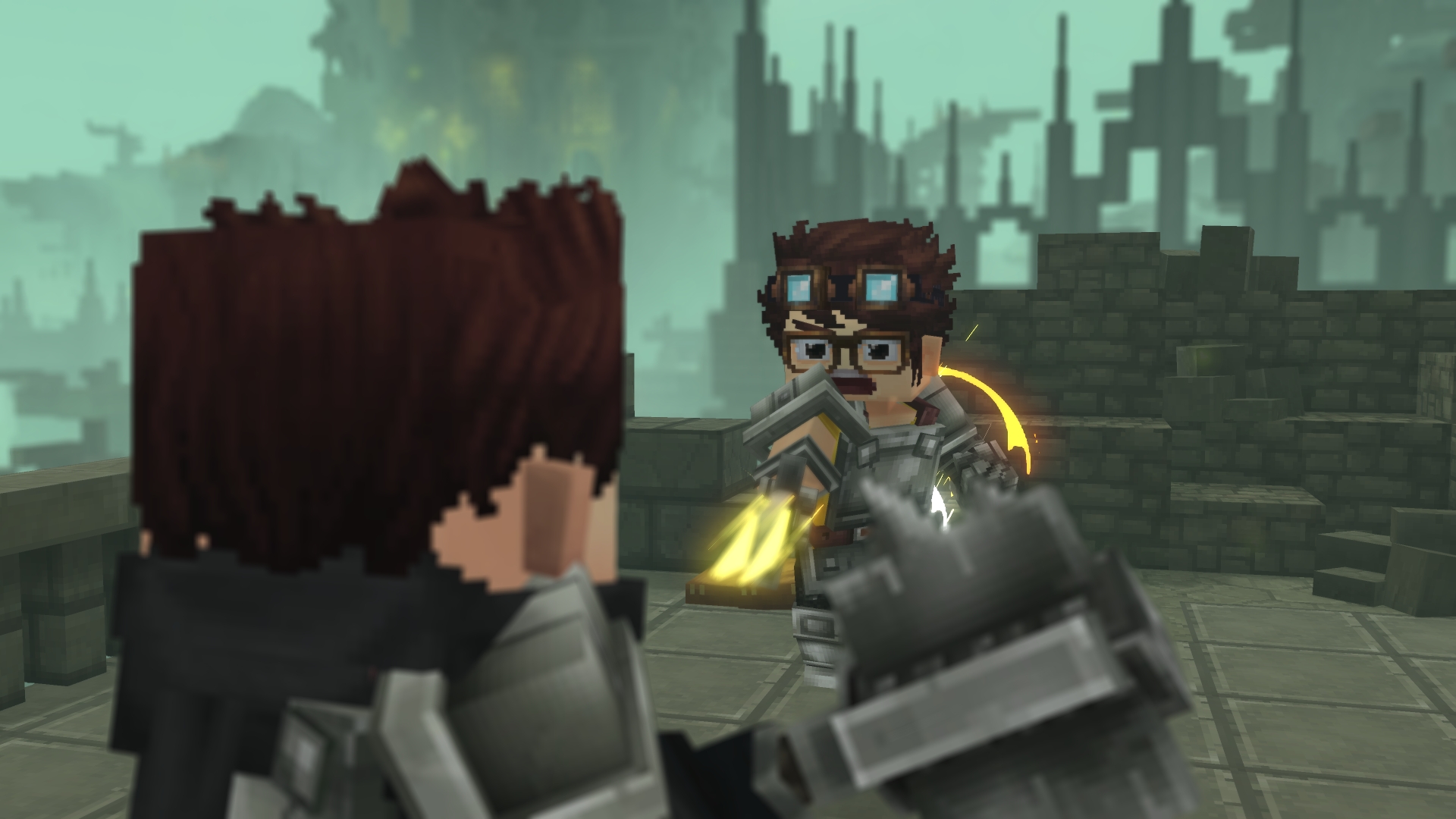 Два аватара сражаются на мечах и щитах