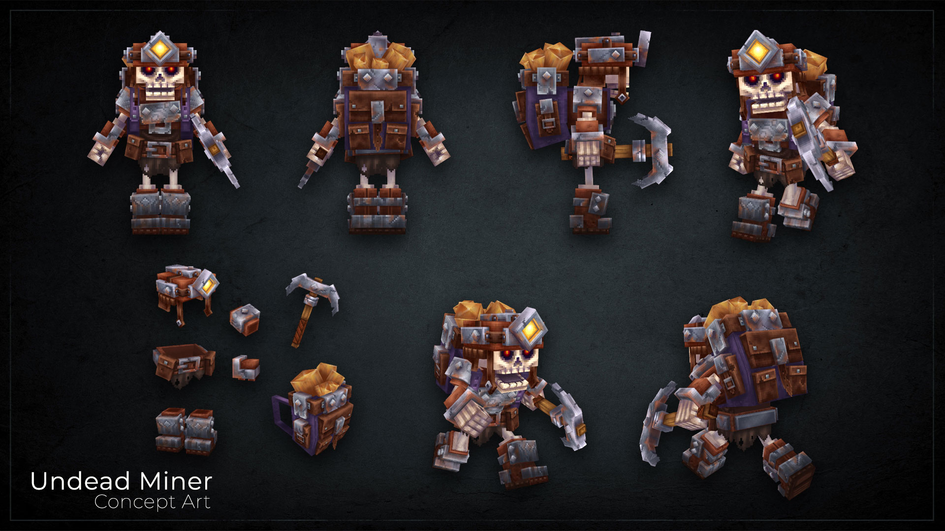 Концепт-арт нежити-шахтёра Undead Miner с обновлённым дизайном персонажа фракции Hytale